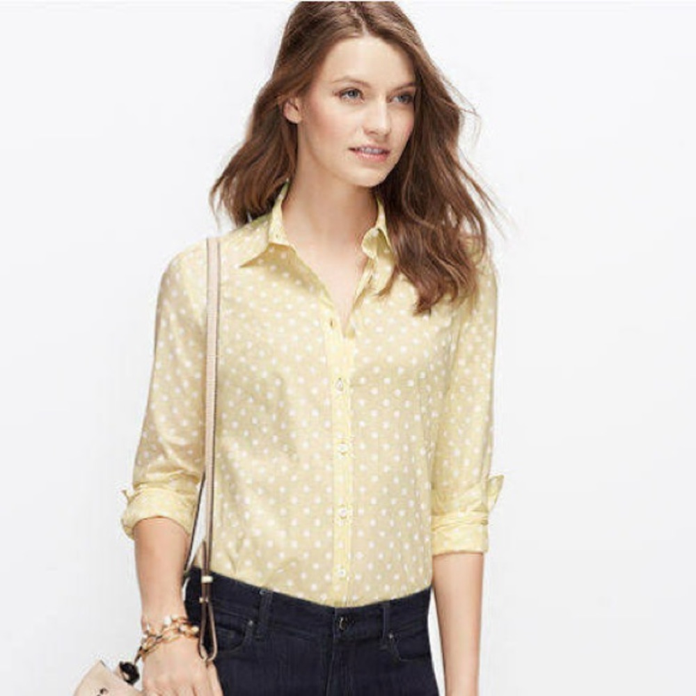 ANN TAYLOR Polka Dot Perfect Shirt, Light Yellow